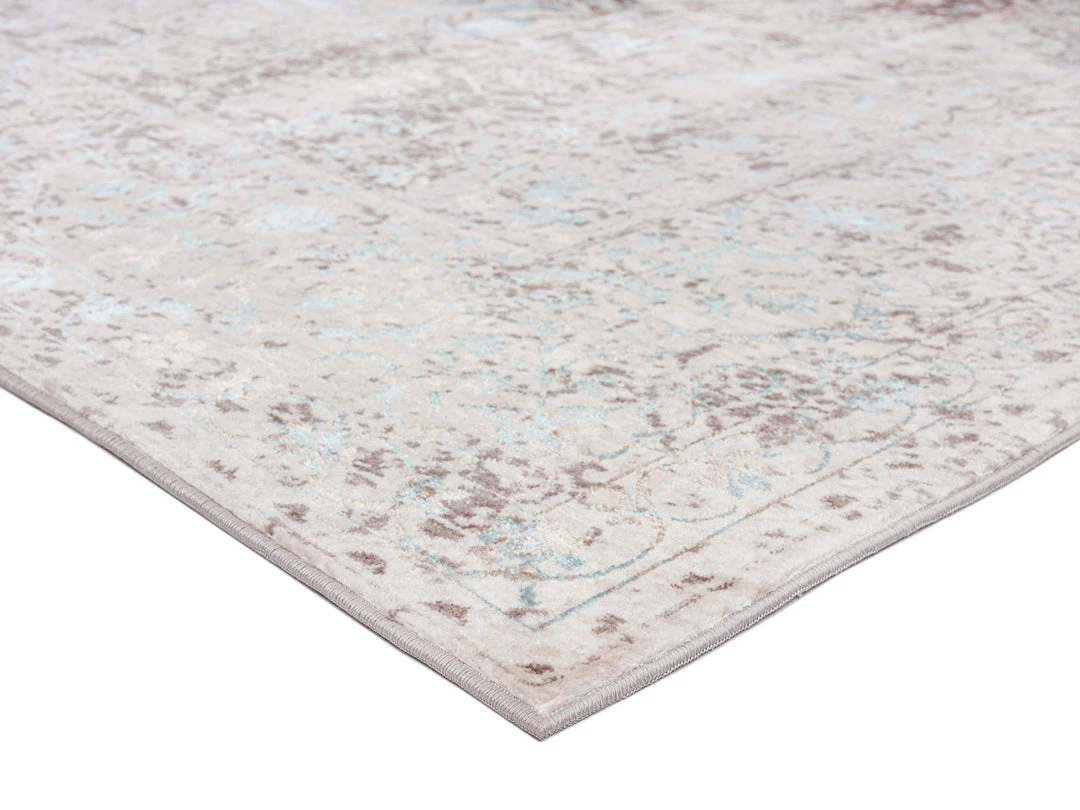 Miss Amara All Rugs Isla Cream Grey And Blue Traditional Bordered Floral Rug