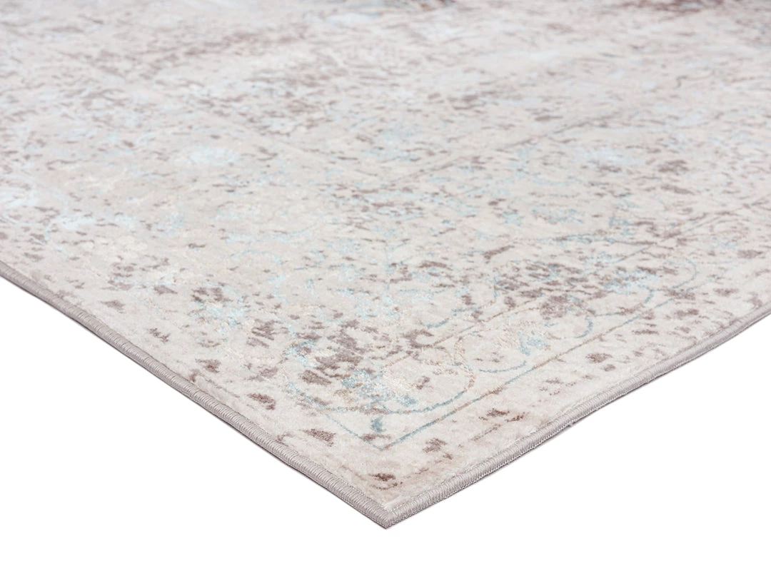 Miss Amara Isla Cream Grey And Blue Traditional Bordered Floral Runner Rug All Rugs