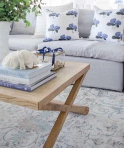 Miss Amara All Rugs Isla Cream Grey And Blue Traditional Bordered Floral Rug