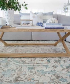 Miss Amara All Rugs Isla Cream Grey And Blue Traditional Bordered Floral Rug