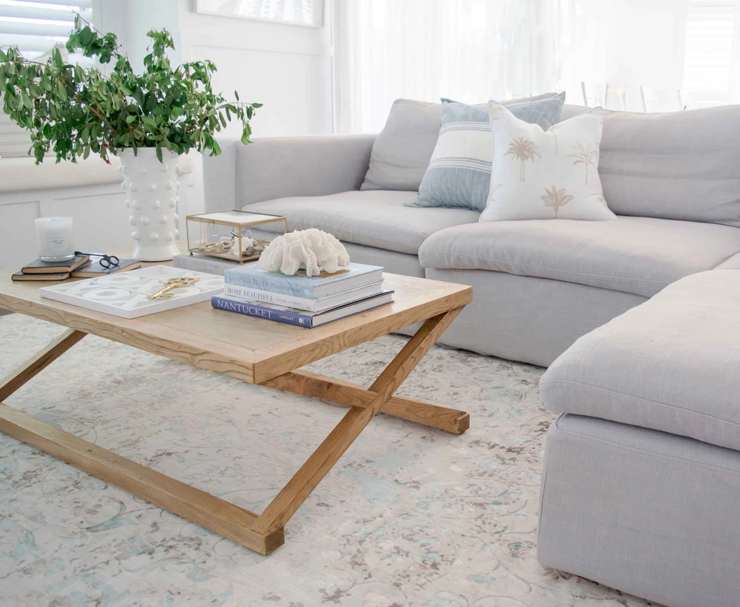 Miss Amara All Rugs Isla Cream Grey And Blue Traditional Bordered Floral Rug