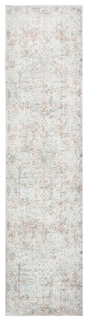 Miss Amara Isla Cream Grey And Blue Traditional Bordered Floral Runner Rug All Rugs