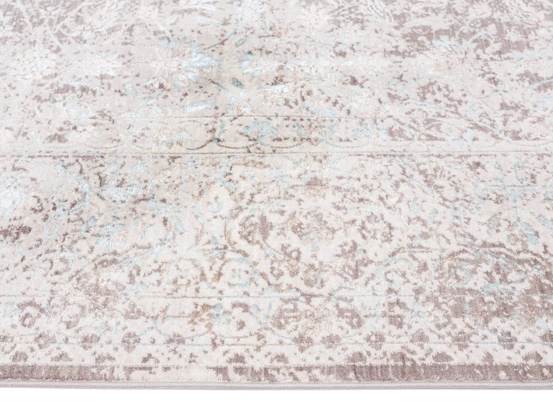 Miss Amara All Rugs Isla Cream Grey And Blue Traditional Bordered Floral Rug