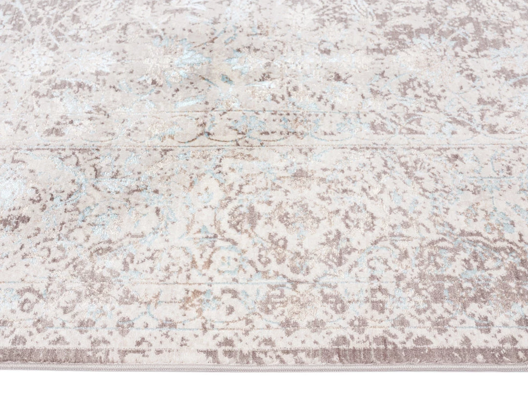 Miss Amara Isla Cream Grey And Blue Traditional Bordered Floral Runner Rug All Rugs
