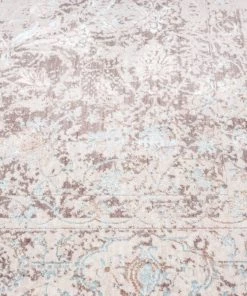 Miss Amara All Rugs Isla Cream Grey And Blue Traditional Bordered Floral Rug