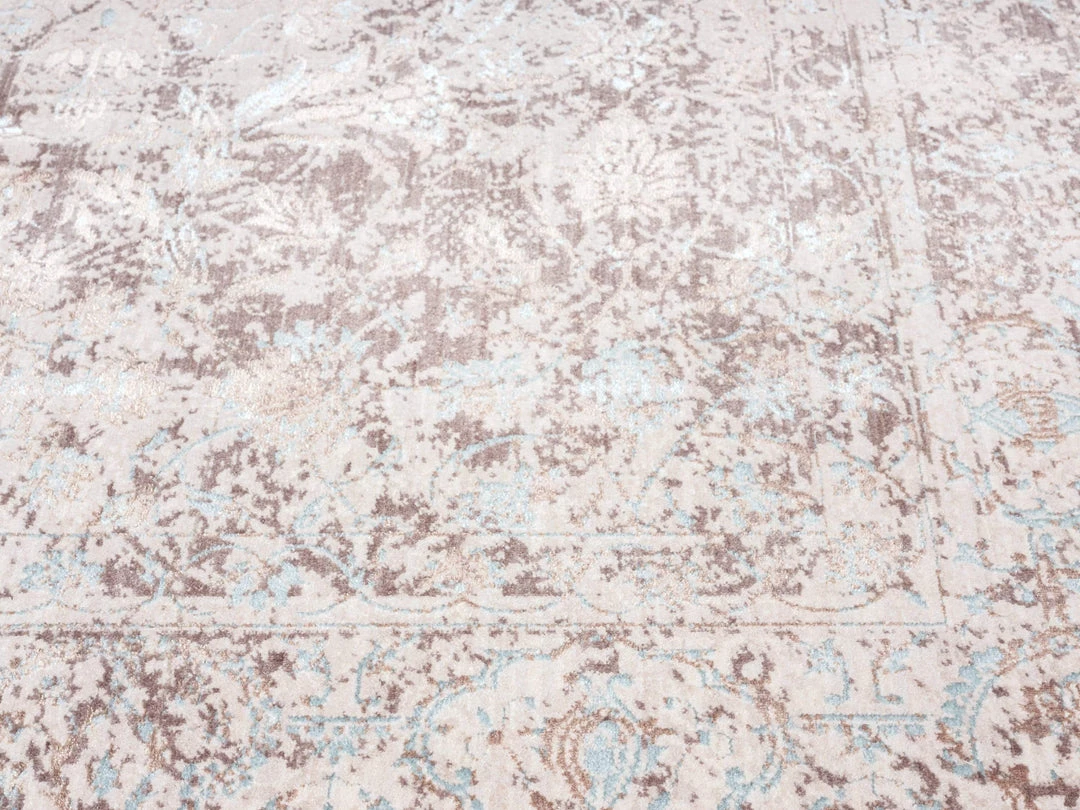 Miss Amara All Rugs Isla Cream Grey And Blue Traditional Bordered Floral Rug