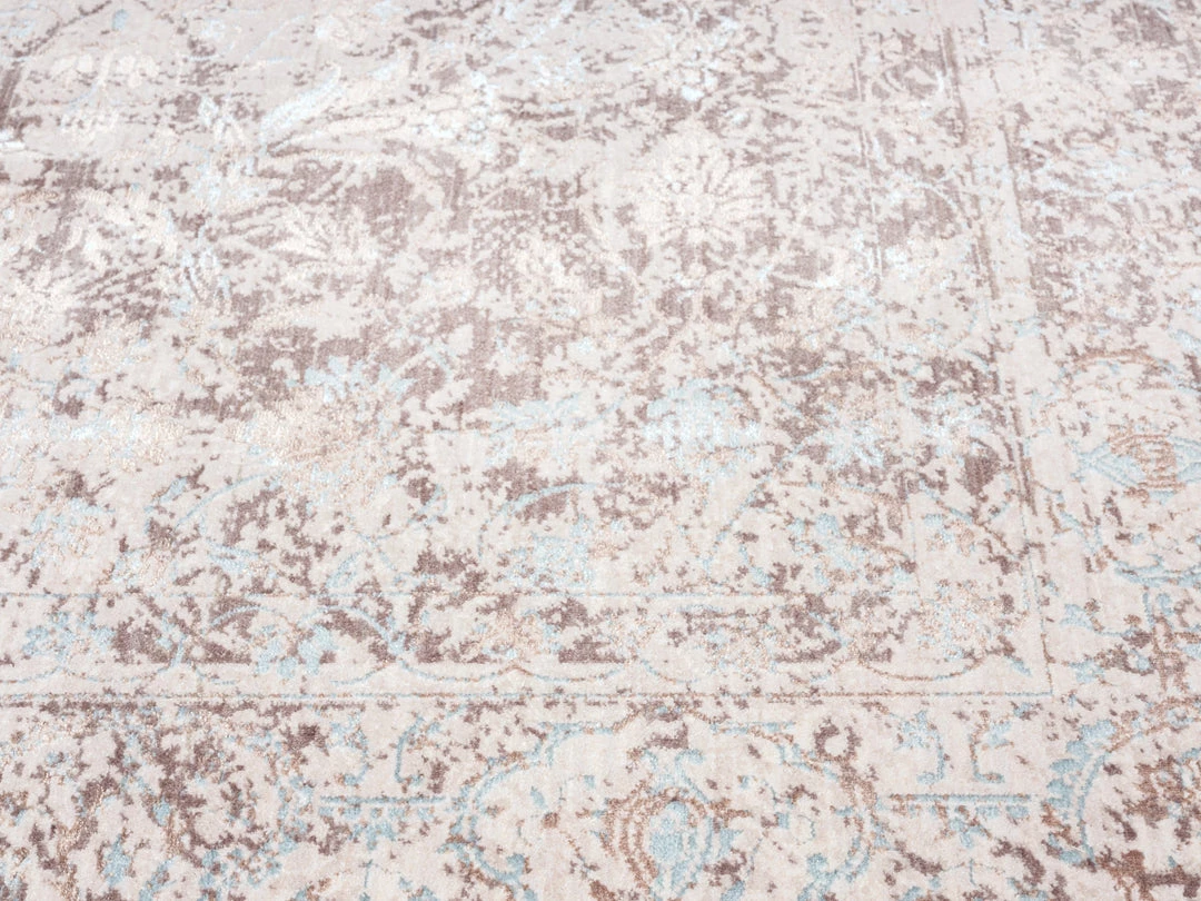 Miss Amara Isla Cream Grey And Blue Traditional Bordered Floral Runner Rug All Rugs