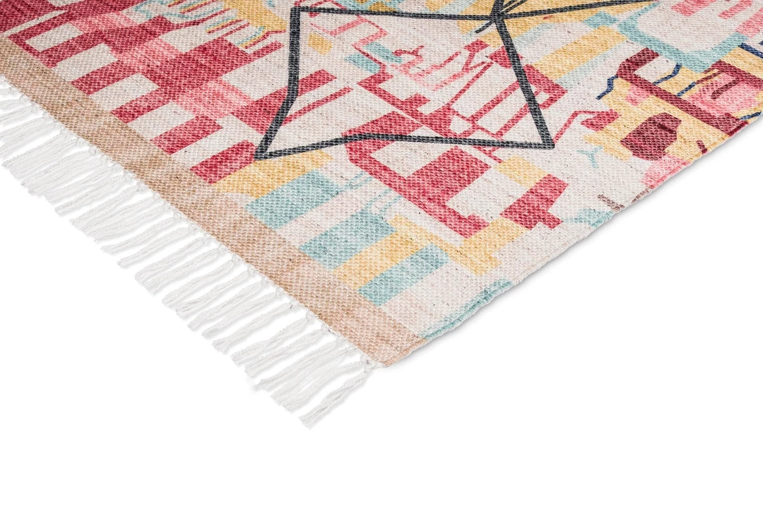 Miss Amara Izzie Red Yellow And Blue Abstract Tribal PET Runner Rug
