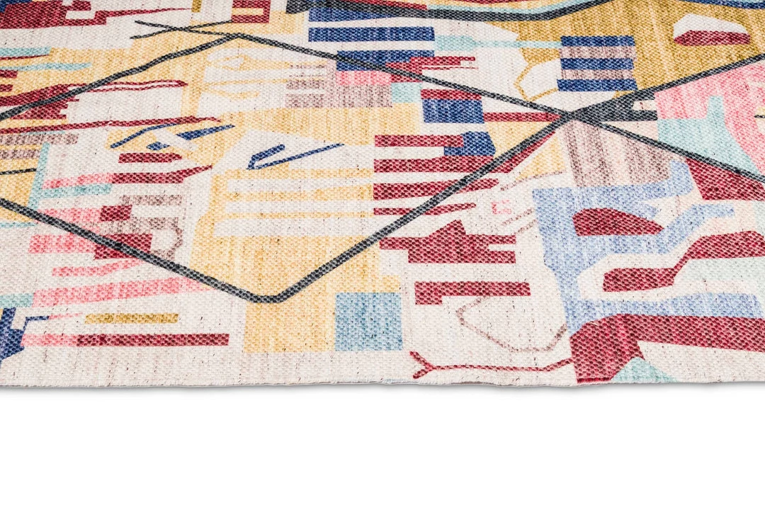 Miss Amara Izzie Red Yellow And Blue Abstract Tribal PET Runner Rug