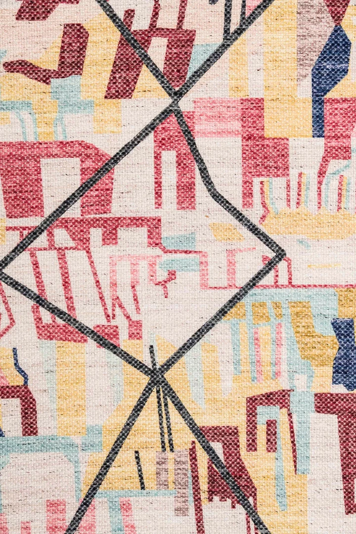 Miss Amara Izzie Red Yellow And Blue Abstract Tribal PET Runner Rug