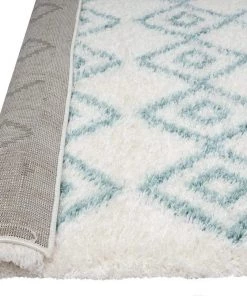 Miss Amara Jaira Ivory And Turquoise Blue Tribal Shag Rug
