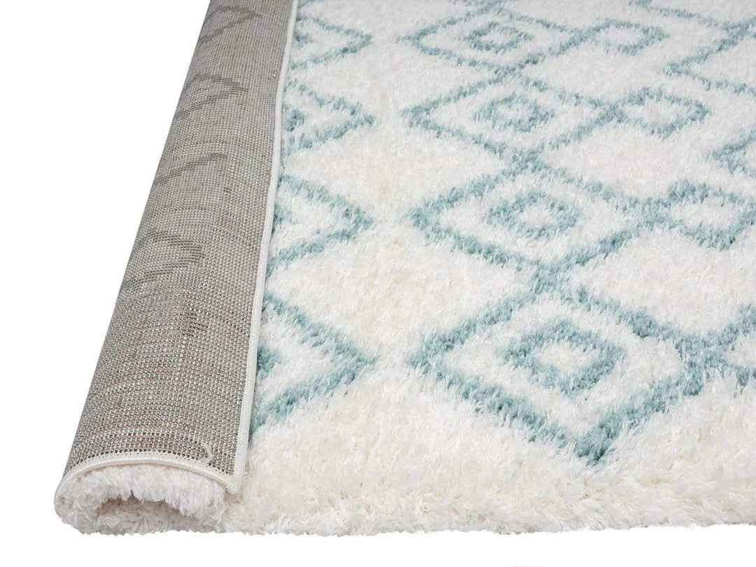 Miss Amara Jaira Ivory And Turquoise Blue Tribal Shag Rug