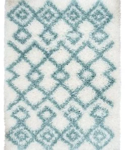 Miss Amara Jaira Ivory And Turquoise Blue Tribal Shag Indoor Mat All Rugs