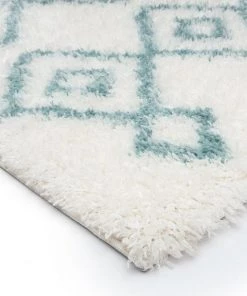 Miss Amara Jaira Ivory And Turquoise Blue Tribal Shag Indoor Mat All Rugs