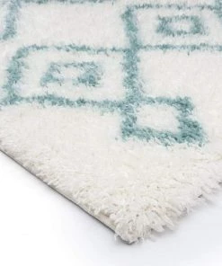 Miss Amara Jaira Ivory And Turquoise Blue Tribal Shag Rug