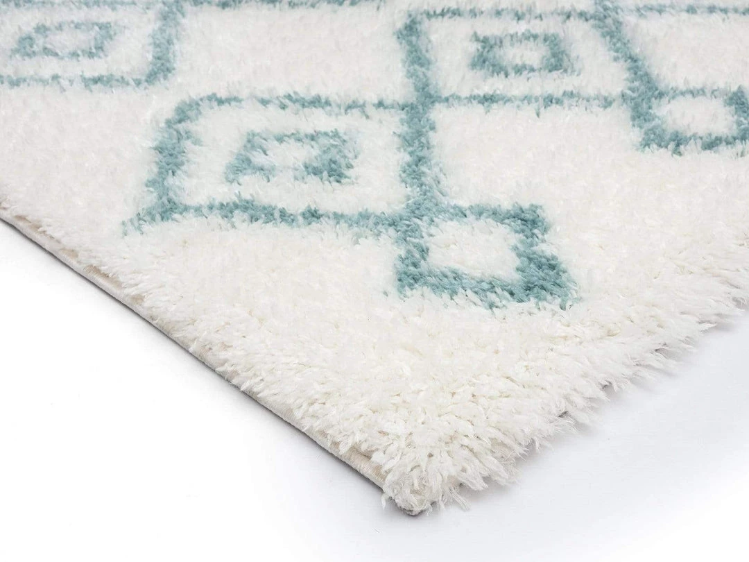 Miss Amara Jaira Ivory And Turquoise Blue Tribal Shag Rug