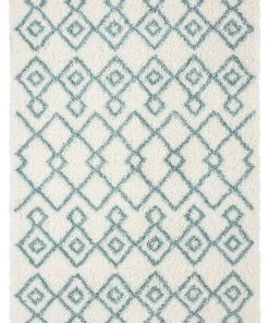 Miss Amara Jaira Ivory And Turquoise Blue Tribal Shag Rug