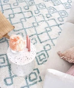 Miss Amara Jaira Ivory And Turquoise Blue Tribal Shag Rug