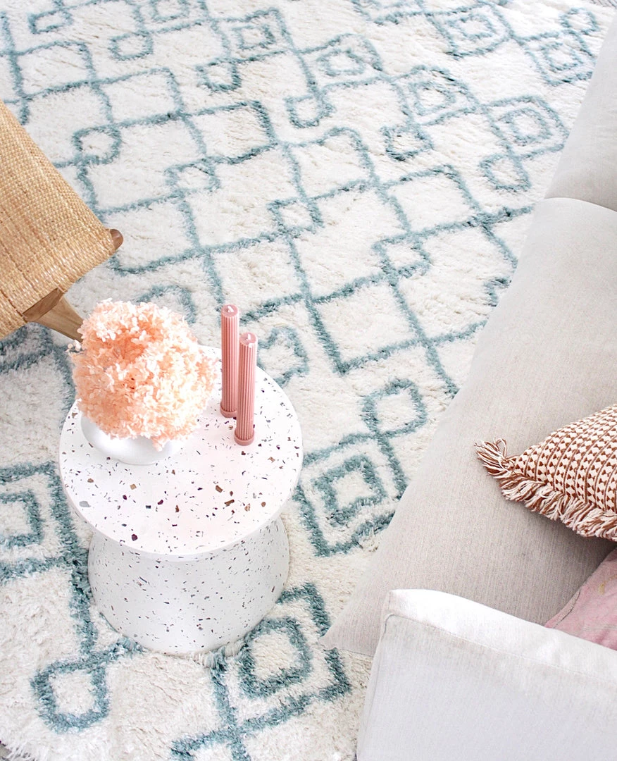 Miss Amara Jaira Ivory And Turquoise Blue Tribal Shag Rug