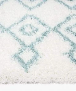 Miss Amara Jaira Ivory And Turquoise Blue Tribal Shag Rug