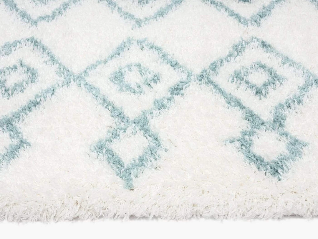 Miss Amara Jaira Ivory And Turquoise Blue Tribal Shag Rug