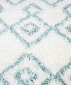 Miss Amara Jaira Ivory And Turquoise Blue Tribal Shag Indoor Mat All Rugs