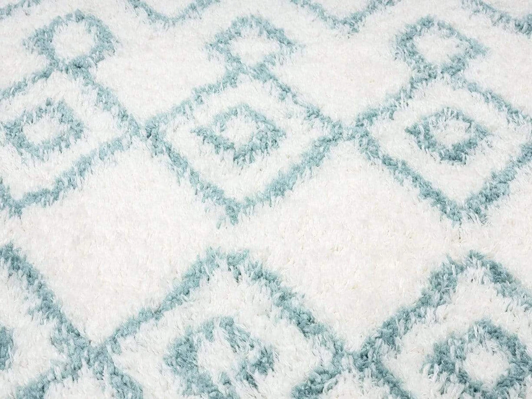 Miss Amara Jaira Ivory And Turquoise Blue Tribal Shag Rug