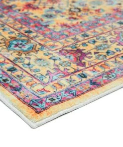 Miss Amara Jeraldine Orange And Purple Multicolour Bordered Floral Rug All Rugs