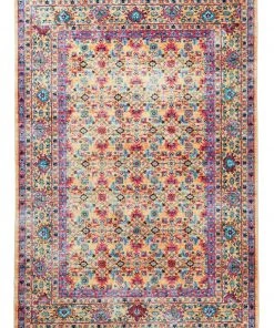 Miss Amara Jeraldine Orange And Purple Multicolour Bordered Floral Rug All Rugs