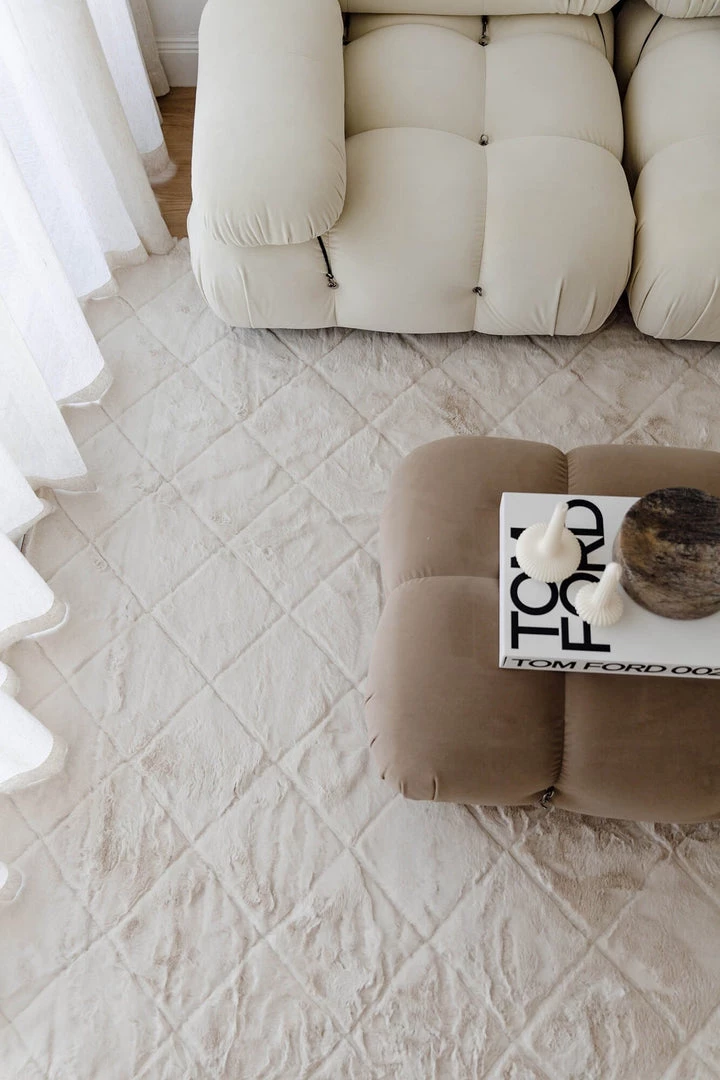 Miss Amara All Rugs Jessa Ivory Cream Diamond Shag Rug