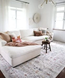 Miss Amara Jinnie Cream And Purple Multi-Colour Distressed Rug All Rugs