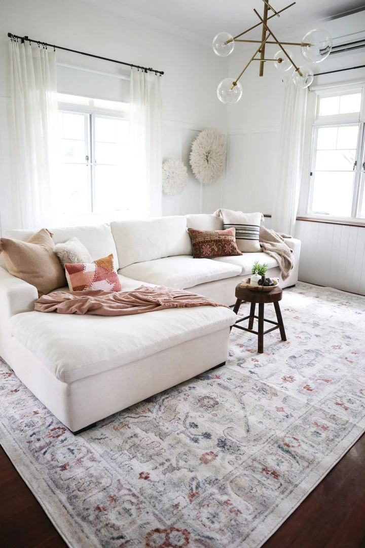 Miss Amara Jinnie Cream And Purple Multi-Colour Distressed Rug All Rugs