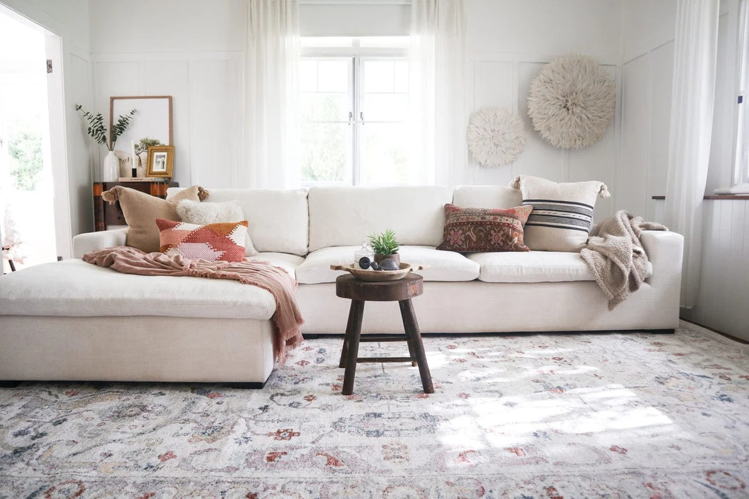 Miss Amara Jinnie Cream And Purple Multi-Colour Distressed Rug All Rugs