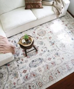 Miss Amara Jinnie Cream And Purple Multi-Colour Distressed Rug All Rugs