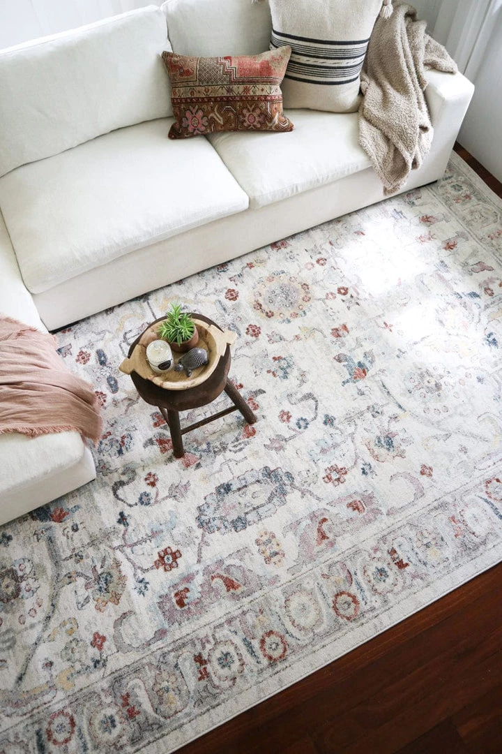 Miss Amara Jinnie Cream And Purple Multi-Colour Distressed Rug All Rugs