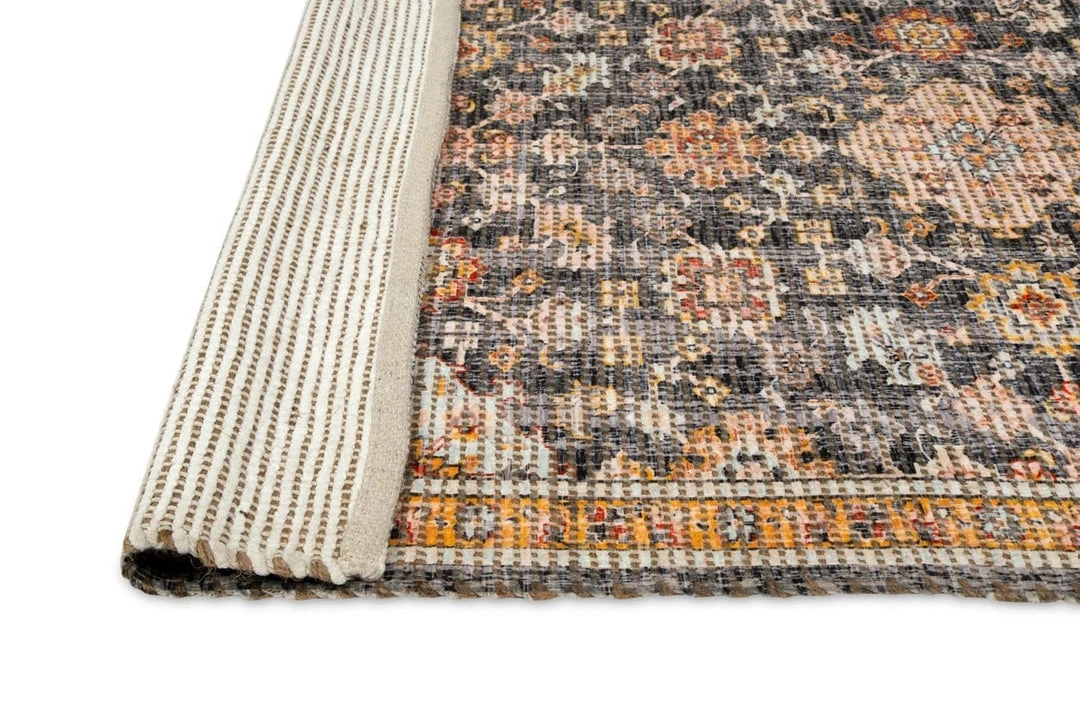 Miss Amara Juanita Orange And Charcoal Floral Distressed Rug
