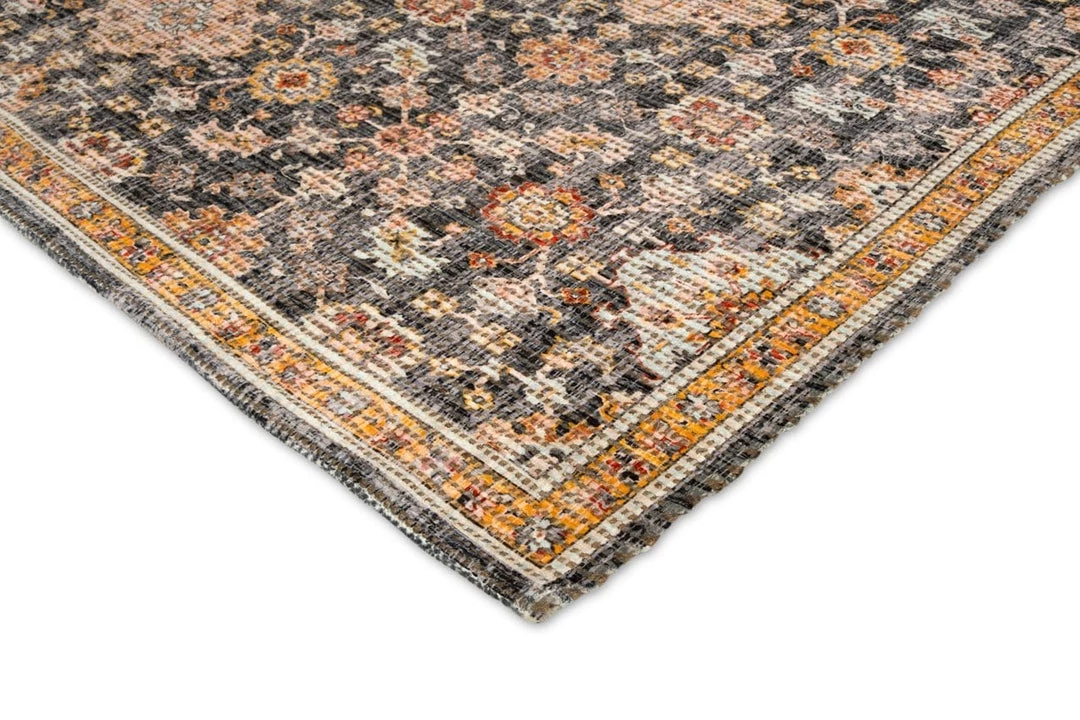 Miss Amara Juanita Orange And Charcoal Floral Distressed Rug