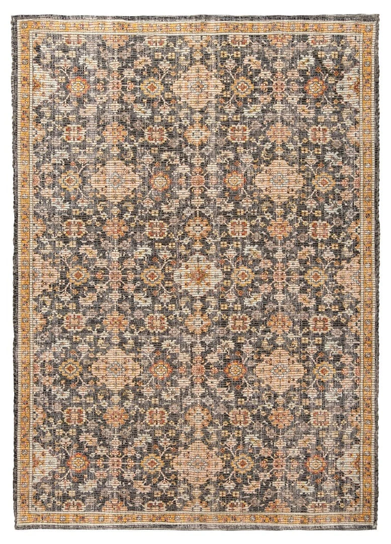 Miss Amara Juanita Orange And Charcoal Floral Distressed Rug