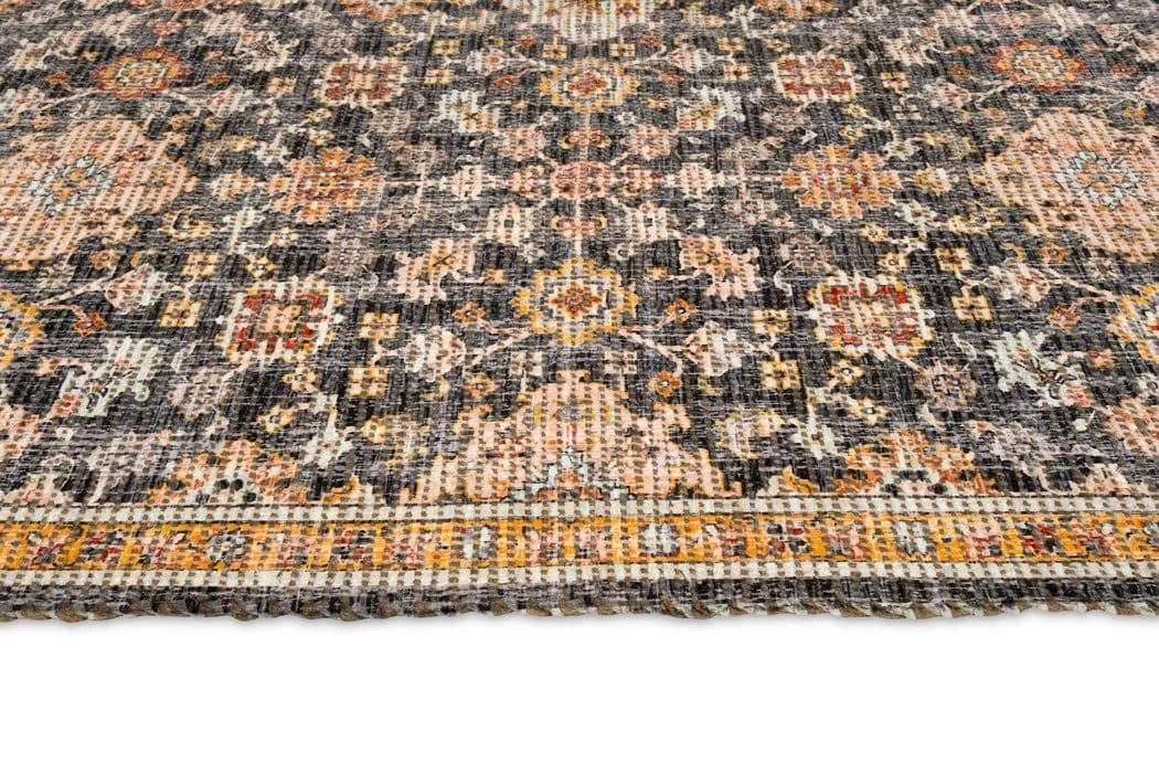 Miss Amara Juanita Orange And Charcoal Floral Distressed Rug
