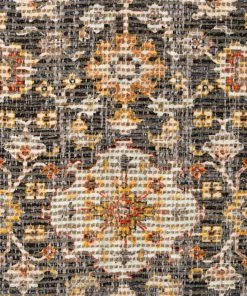 Miss Amara Juanita Orange And Charcoal Floral Distressed Rug