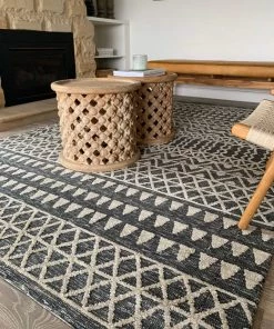Miss Amara Kailani Charcoal Grey And Ivory Tribal Rug All Rugs