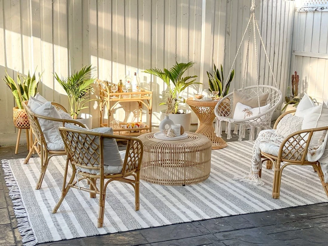 Miss Amara All Rugs Kali Grey Striped Indoor Outdoor Rug