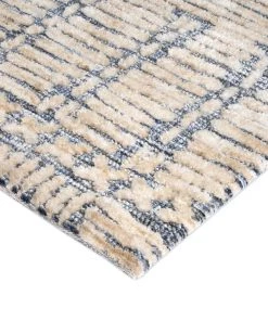 Miss Amara All Rugs Karmen Blue And Ivory Geometric Patterned Runner Rug