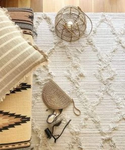 Miss Amara All Rugs Karoline Diamond Pattern Beige Wool Rug