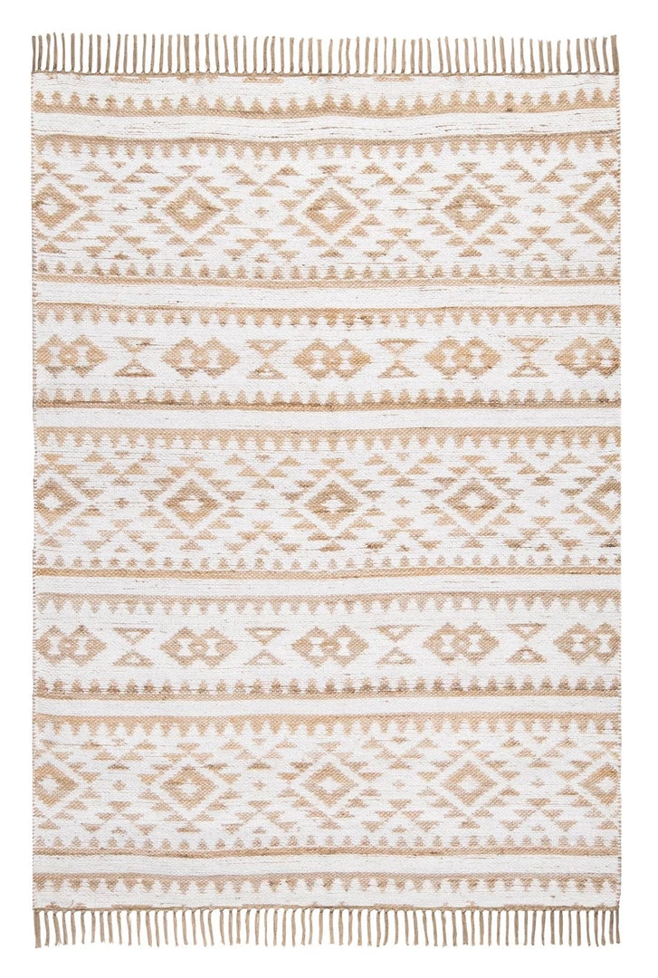 Miss Amara Kerri White And Jute Tribal Reversible Rug