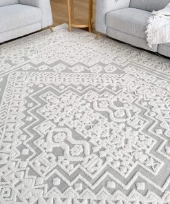 Miss Amara All Rugs Kirrily Blue Grey And Ivory Textured Tribal Rug