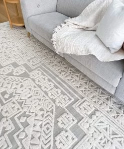 Miss Amara All Rugs Kirrily Blue Grey And Ivory Textured Tribal Rug