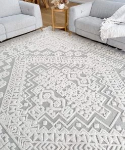 Miss Amara All Rugs Kirrily Blue Grey And Ivory Textured Tribal Rug