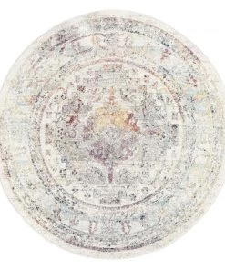 Miss Amara All Rugs Lara Orange And Purple Multi-Colour Distressed Round Rug