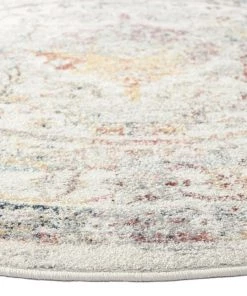 Miss Amara All Rugs Lara Orange And Purple Multi-Colour Distressed Round Rug